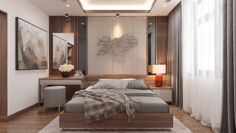 Nếu bạn đang cần tham khảo mẫu bố trí nội thất phòng ngủ dành cho con trai đang độ tuổi mới lớn thì mẫu phòng ngủ tại biệt thự Vinhomes Imperia Hải Phòng được thiết kế bởi kts Morehome đáng để bạn tham khảo. Mẫu thiết kế và thi công nội thất biệt thự