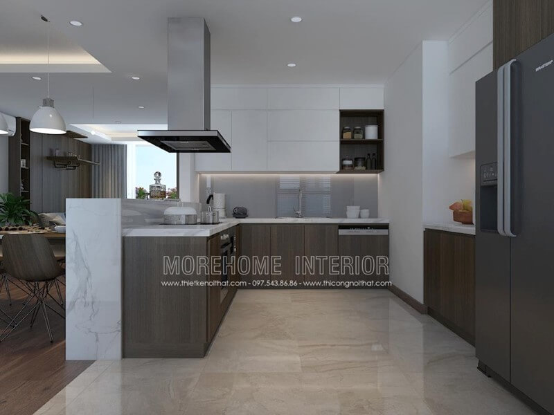 Bố trí đồ nội thất bếp chung cư khoa học tiện nghi Thiết kế phòng bếp, tủ bếp đẹp